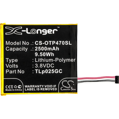 3.8V, 2500mAh, Li-Polymer Battery fits Alcatel, One Touch Pixi 4 7.0, One Touch Pixi 4 7.0 3g, 9.5Wh