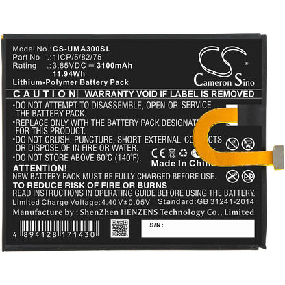 3.85V, 3100mAh, Li-Polymer Battery fits Umi, Umidigi A3, 11.935Wh
