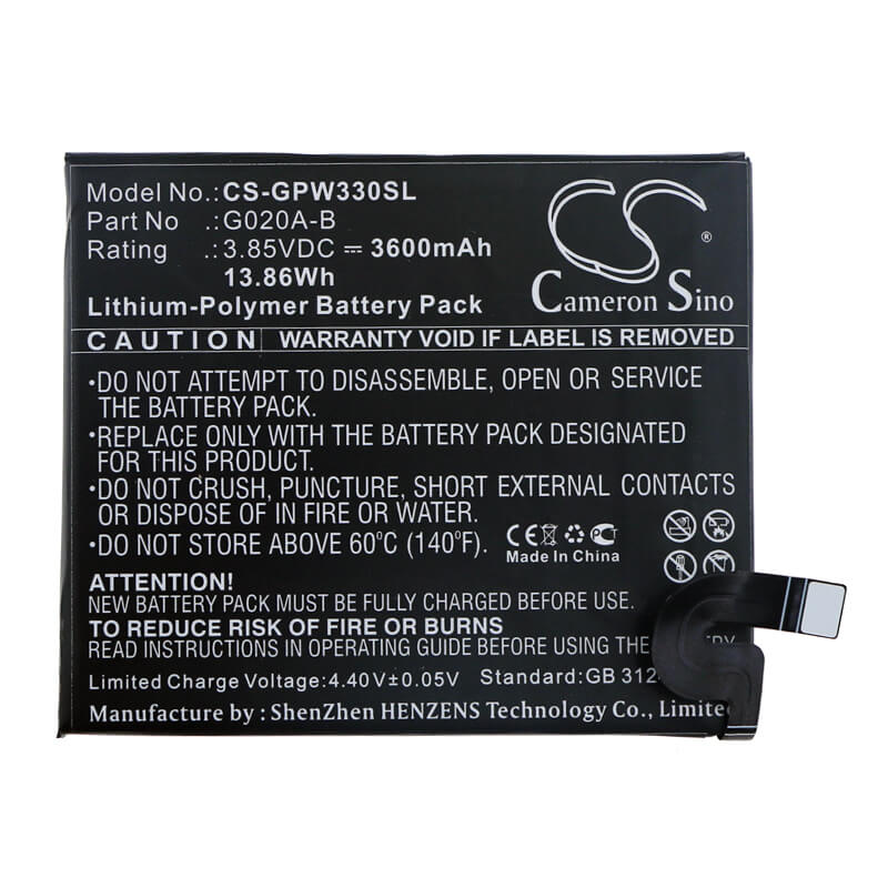 3.85V, 3600mAh, Li-Polymer Battery fits Google, G020c, Pixel 3a Xl, 13.86Wh