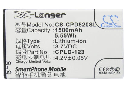 3.7V, 1500mAh, Li-ion Battery fits Coolpad, 5200, 5.55Wh