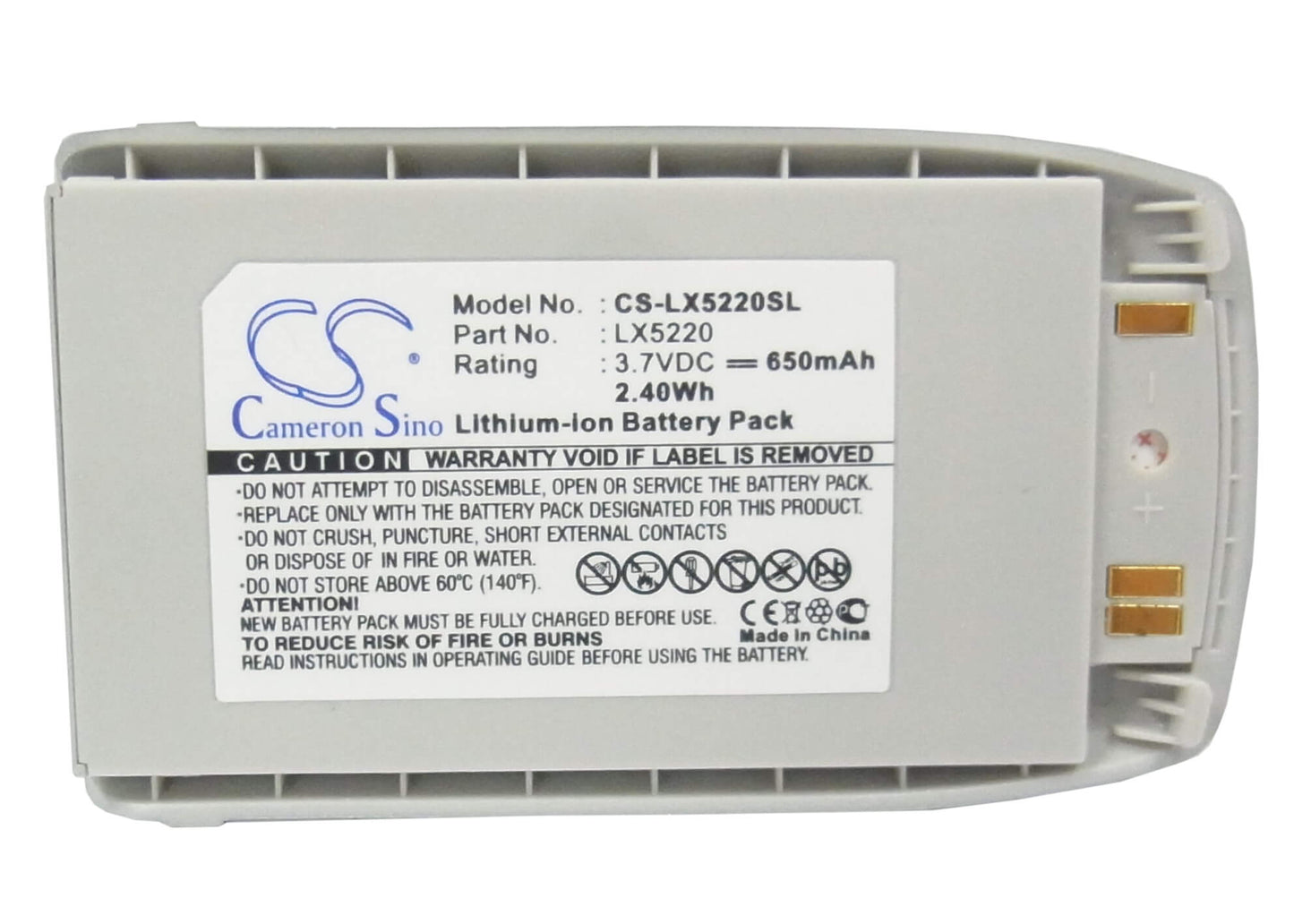 3.7V, 650mAh, Li-ion Battery fits Lg, 5220, 5220c, 2.405Wh