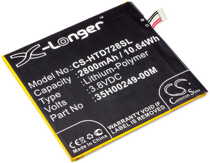 3.8V, 2800mAh, Li-Polymer Battery fits Htc, D728, D728t, 10.64Wh