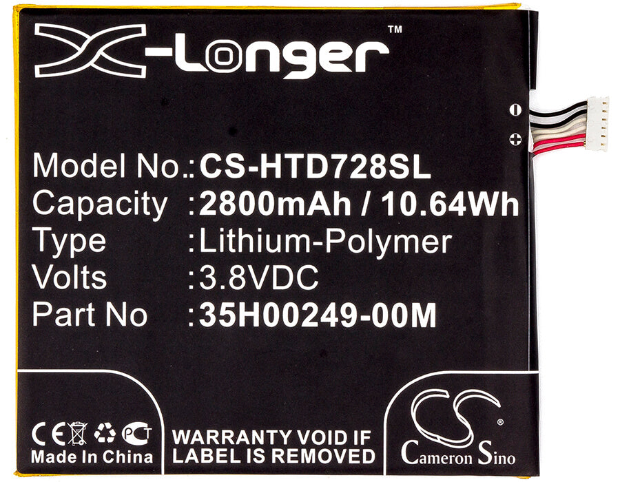 3.8V, 2800mAh, Li-Polymer Battery fits Htc, D728, D728t, 10.64Wh