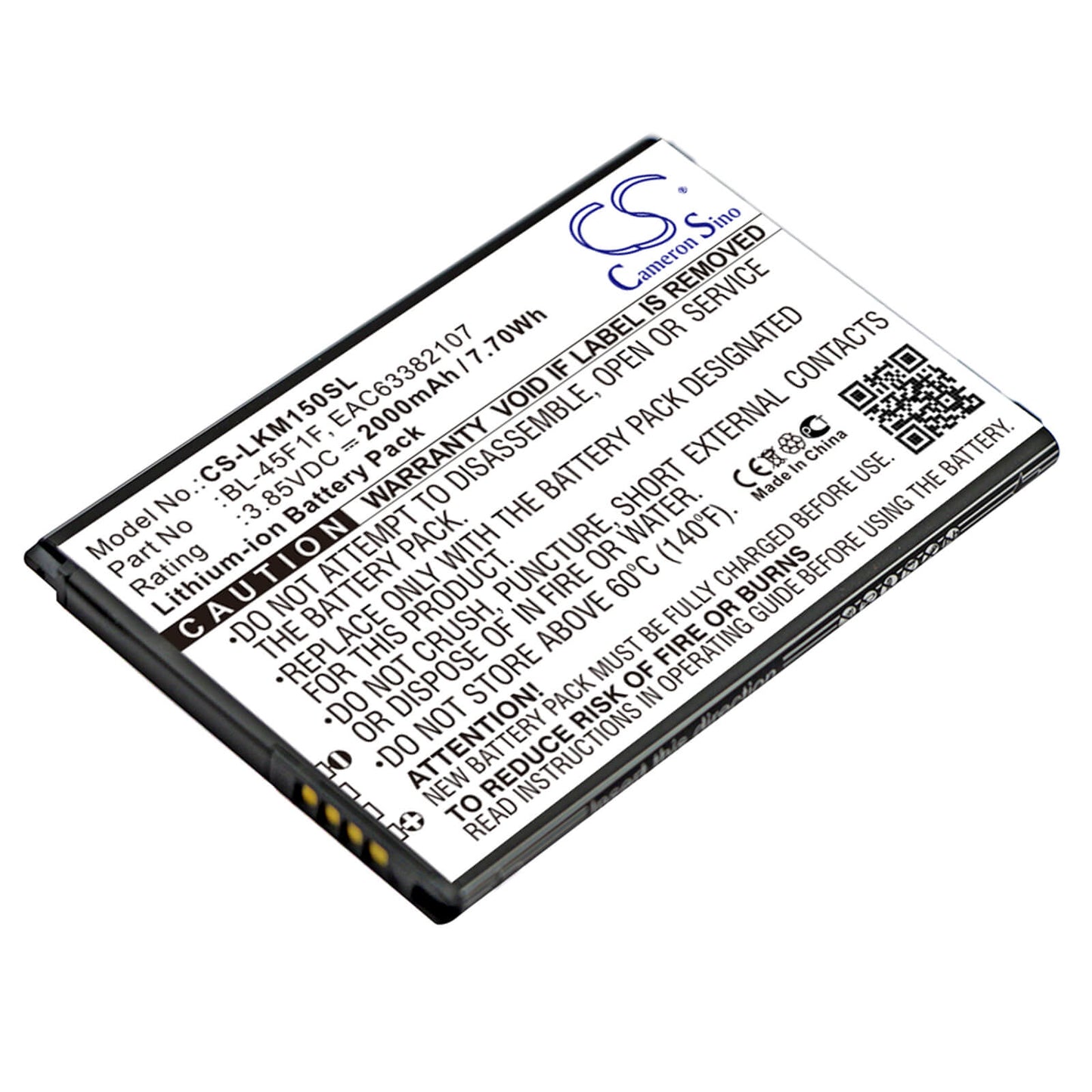 3.85V, 2000mAh, Li-ion Battery fits Lg, Aristo, Aristo 2, 7.7Wh