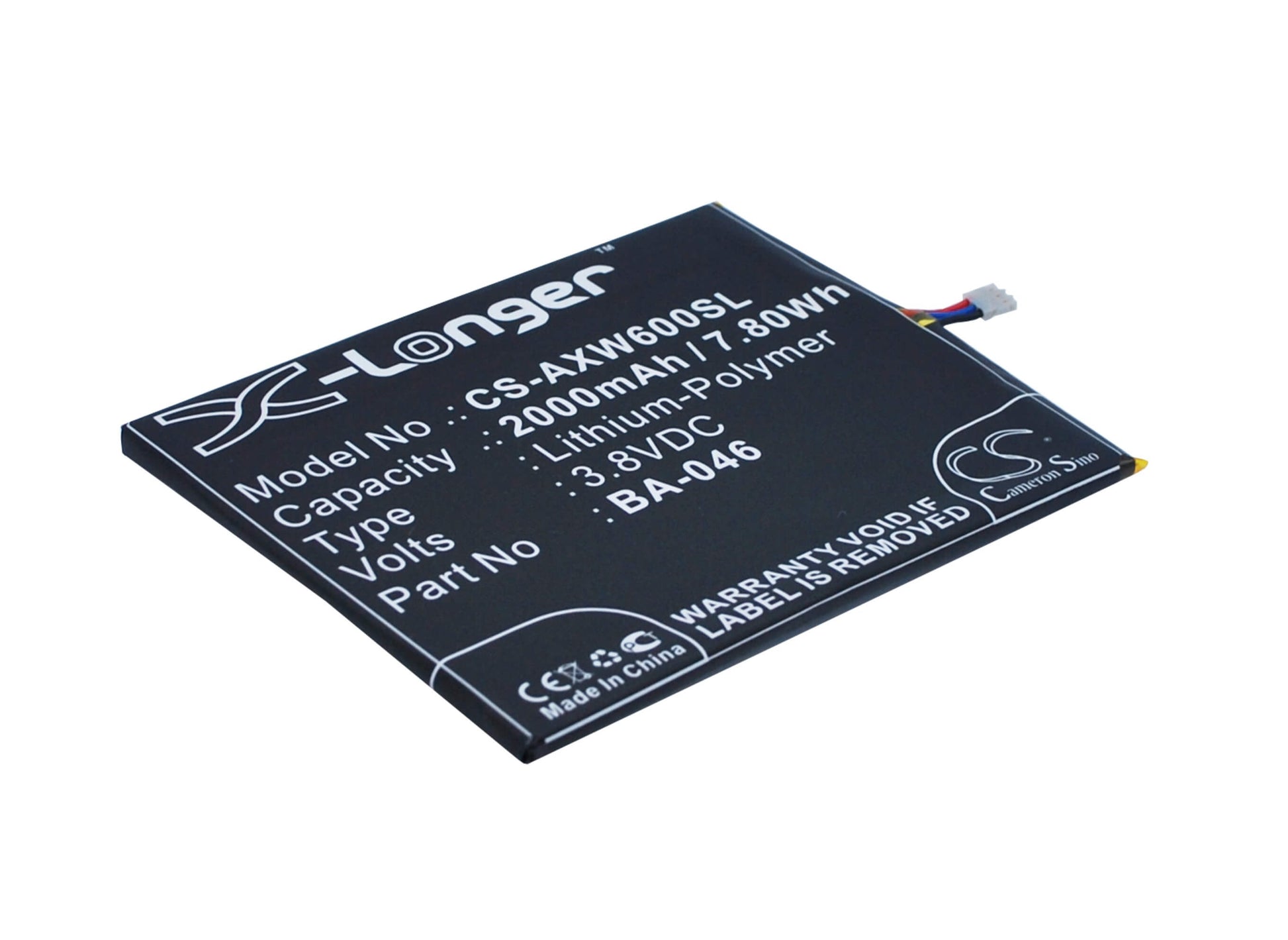 3.8V, 2000mAh, Li-Polymer Battery fits Aux, S6, V950, 7.6Wh