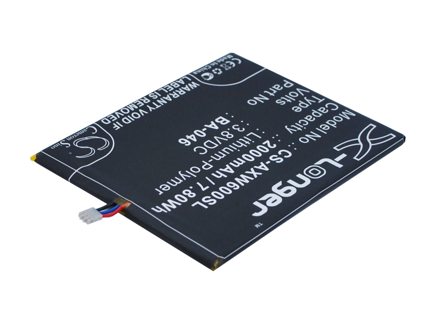 3.8V, 2000mAh, Li-Polymer Battery fits Aux, S6, V950, 7.6Wh