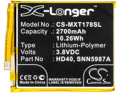 3.8V, 2700mAh, Li-Polymer Battery fits Motorola, Moto Z Force 2nd, Moto Z Force 2nd Gen, 10.26Wh