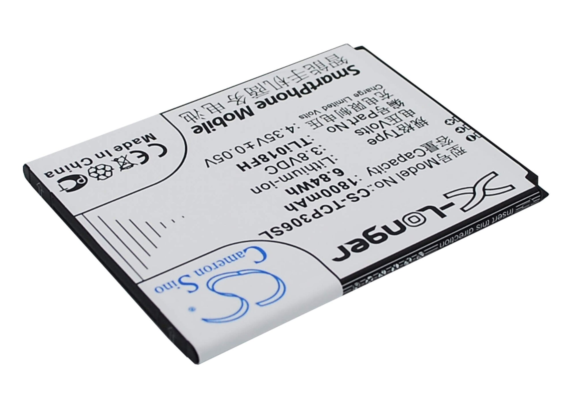 3.8V, 1800mAh, Li-ion Battery fits Tcl, J706t, P306c, 6.84Wh