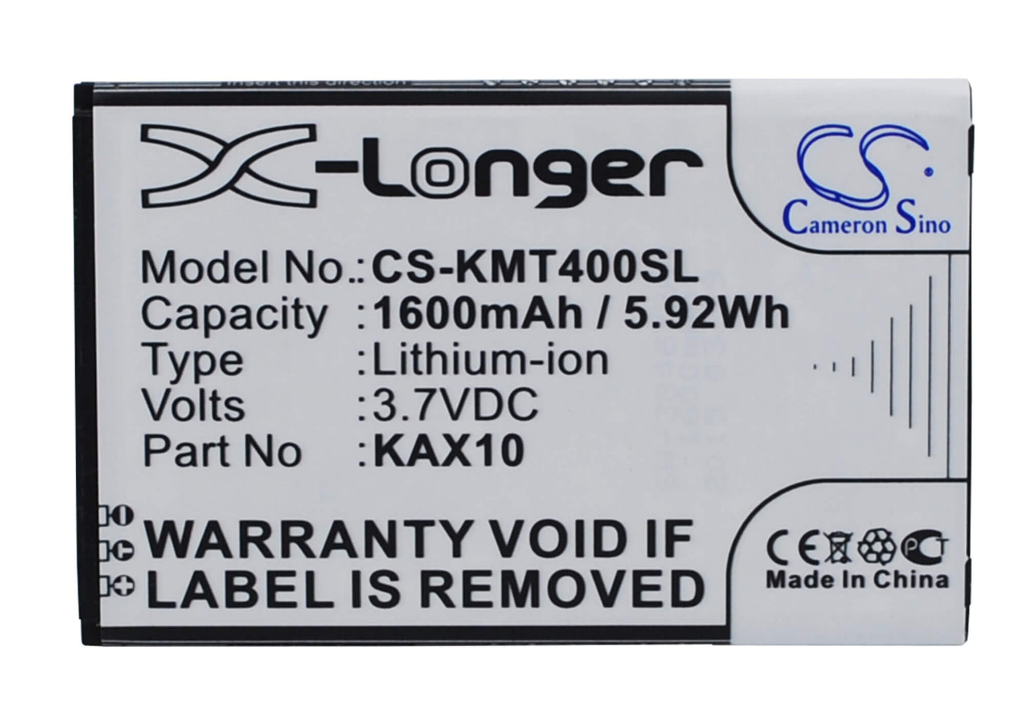 3.7V, 1600mAh, Li-ion Battery fits Kazam, Trooper X4.0, 5.92Wh