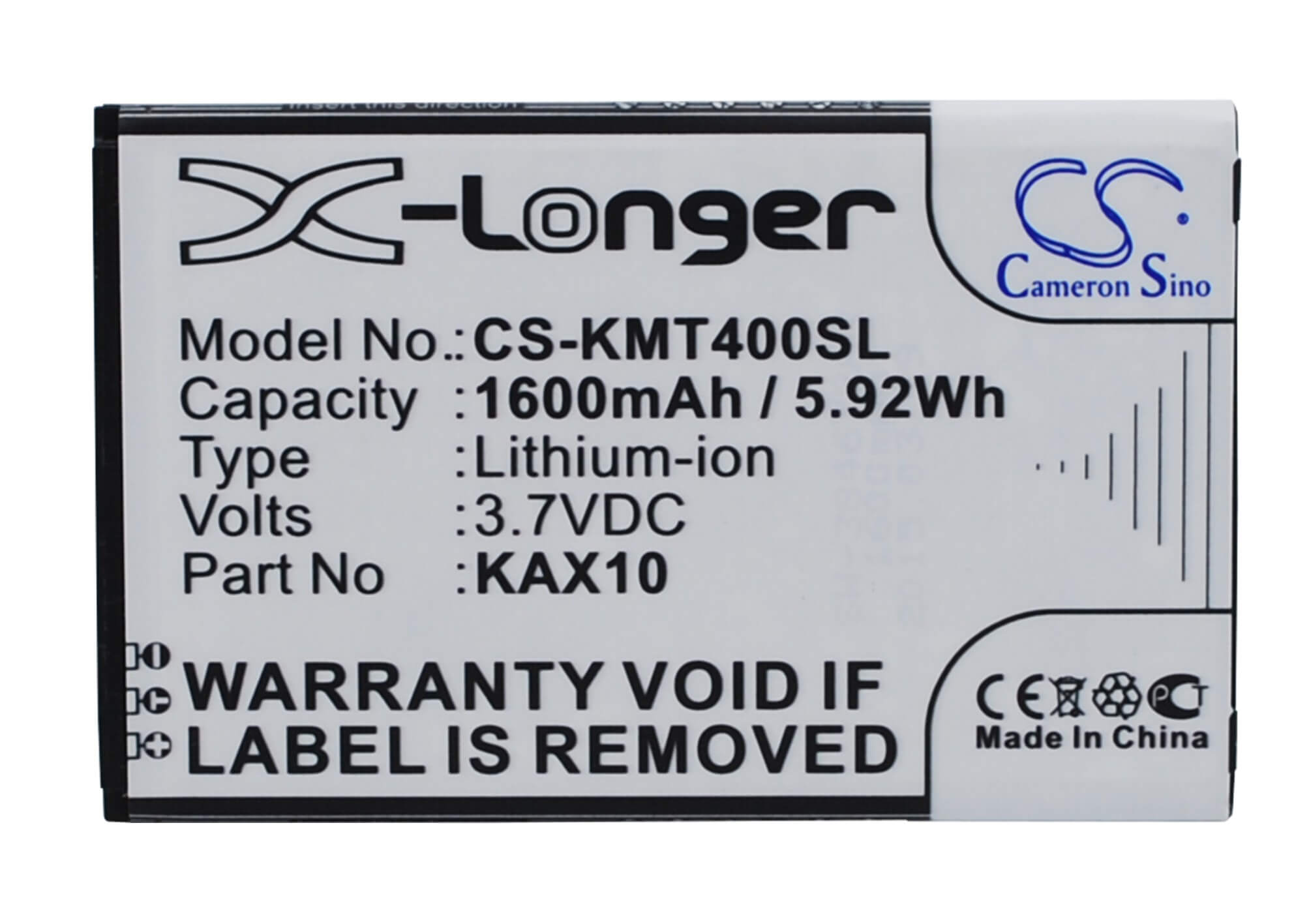 3.7V, 1600mAh, Li-ion Battery fits Kazam, Trooper X4.0, 5.92Wh