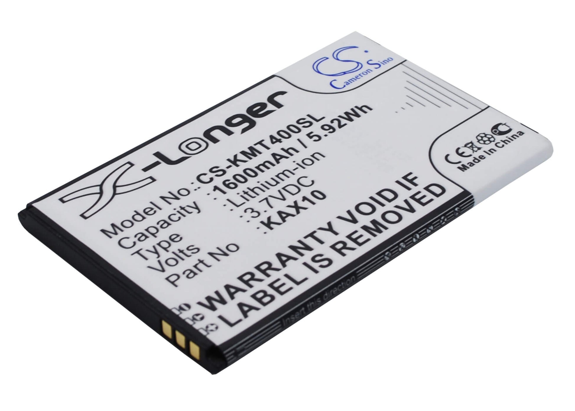 3.7V, 1600mAh, Li-ion Battery fits Kazam, Trooper X4.0, 5.92Wh