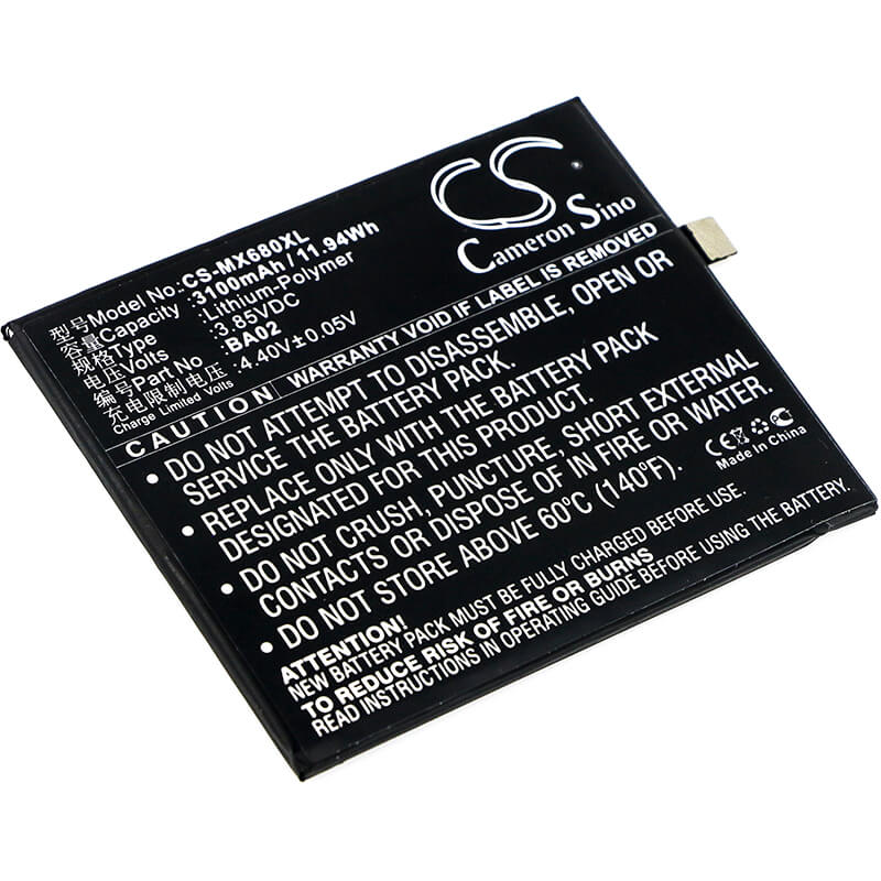 3.85V, 3100mAh, Li-Polymer Battery fits Meizu, A680m, A680q, 11.935Wh
