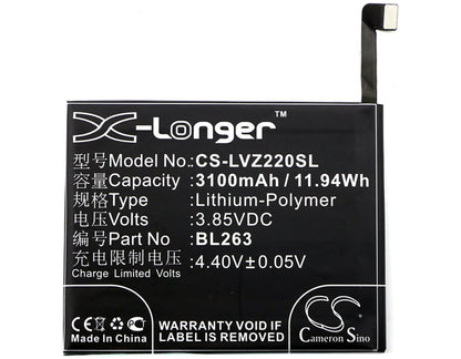 3.85V, 3100mAh, Li-Polymer Battery fits Lenovo, K80m, K920, 11.935Wh