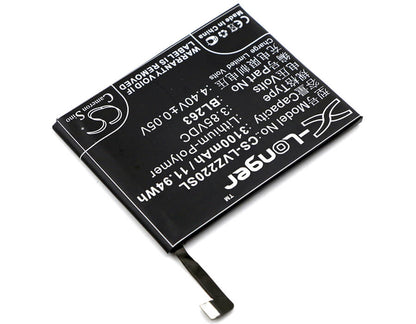3.85V, 3100mAh, Li-Polymer Battery fits Zuk, K80m, K920, 11.935Wh