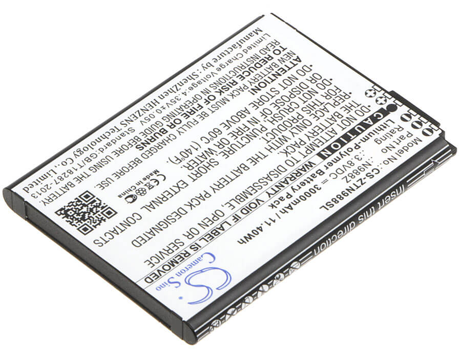 3.8V, 3000mAh, Li-Polymer Battery fits Zte, N988z, 11.4Wh