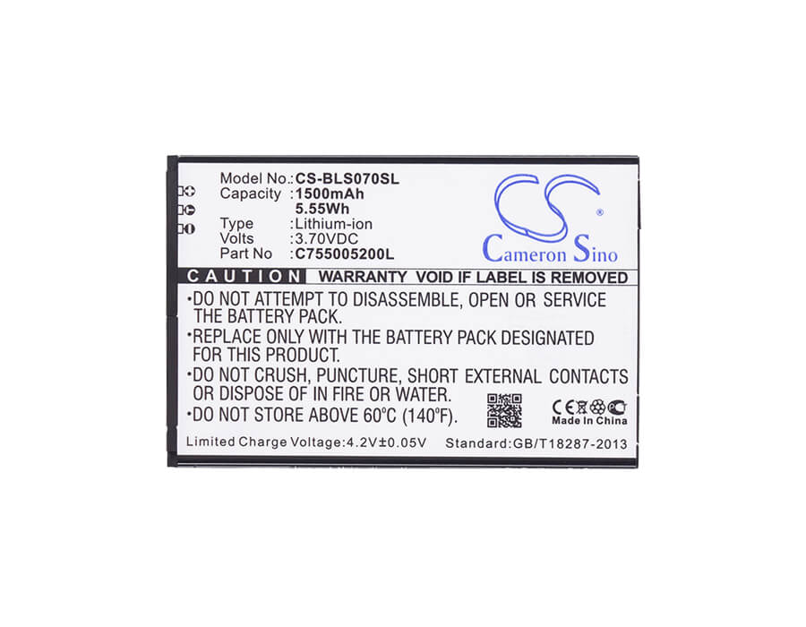 3.7V, 1500mAh, Li-ion Battery fits Blu, S070q, Studio Selfie, 5.55Wh
