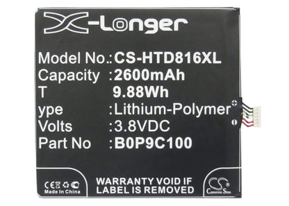 3.8V, 2600mAh, Li-Polymer Battery fits Htc, 0p9c300, A5, 9.88Wh