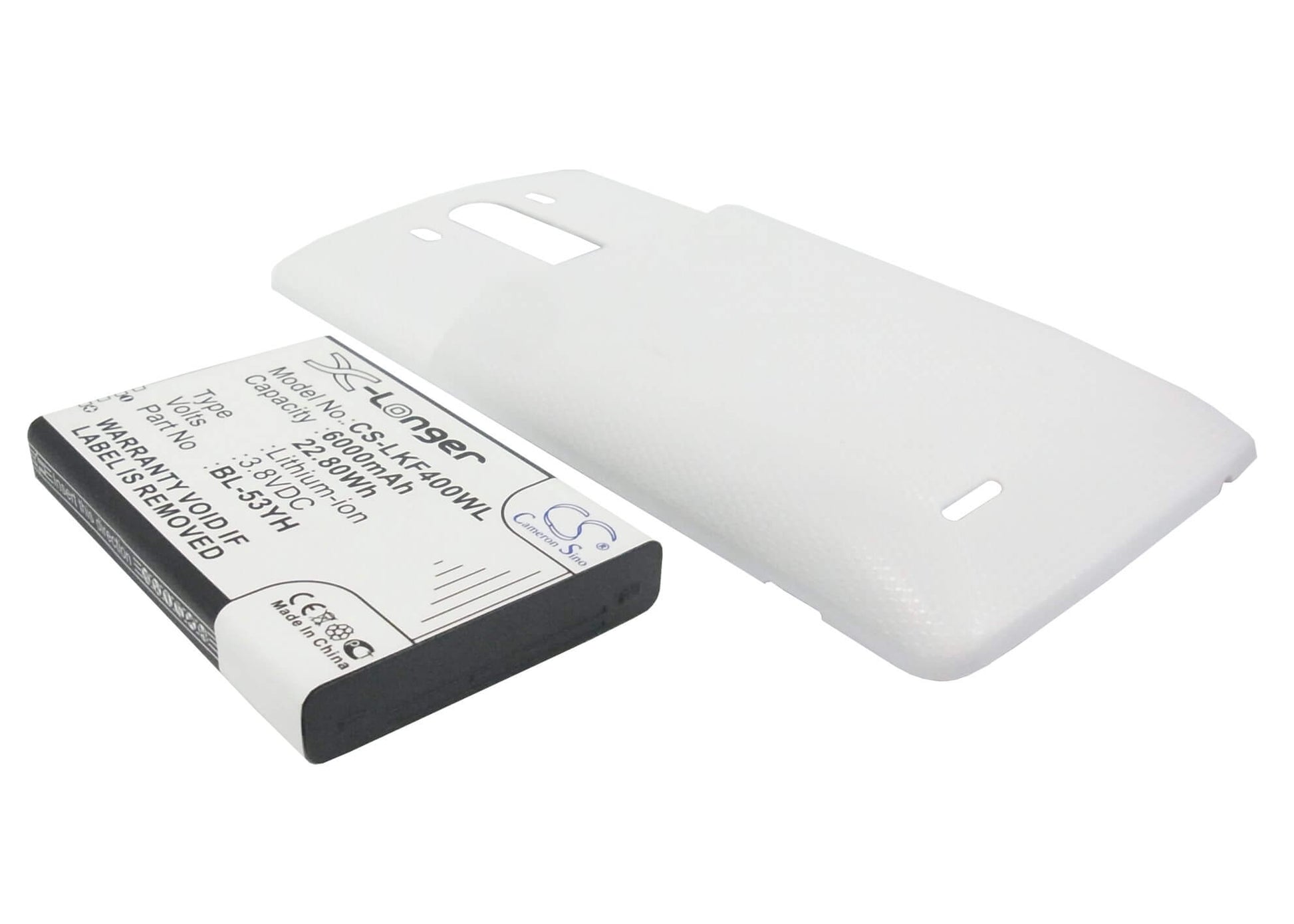 White, 3.8V, 6000mAh, Li-ion Battery fits Lg, D830, D850, 22.8Wh