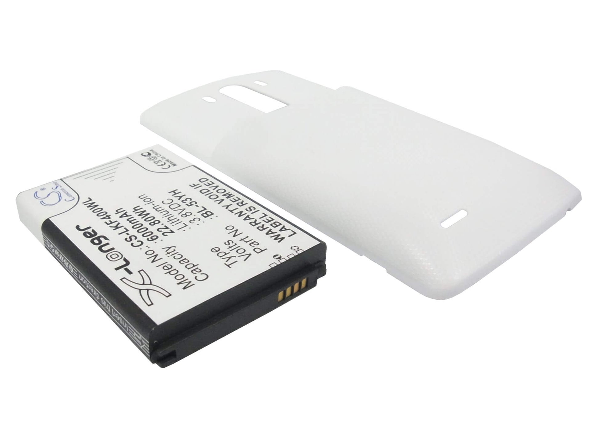 White, 3.8V, 6000mAh, Li-ion Battery fits Lg, D830, D850, 22.8Wh