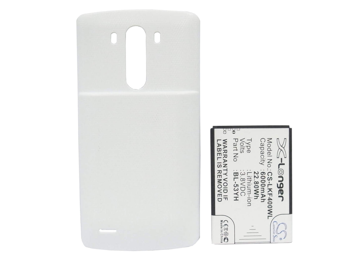 White, 3.8V, 6000mAh, Li-ion Battery fits Lg, D830, D850, 22.8Wh