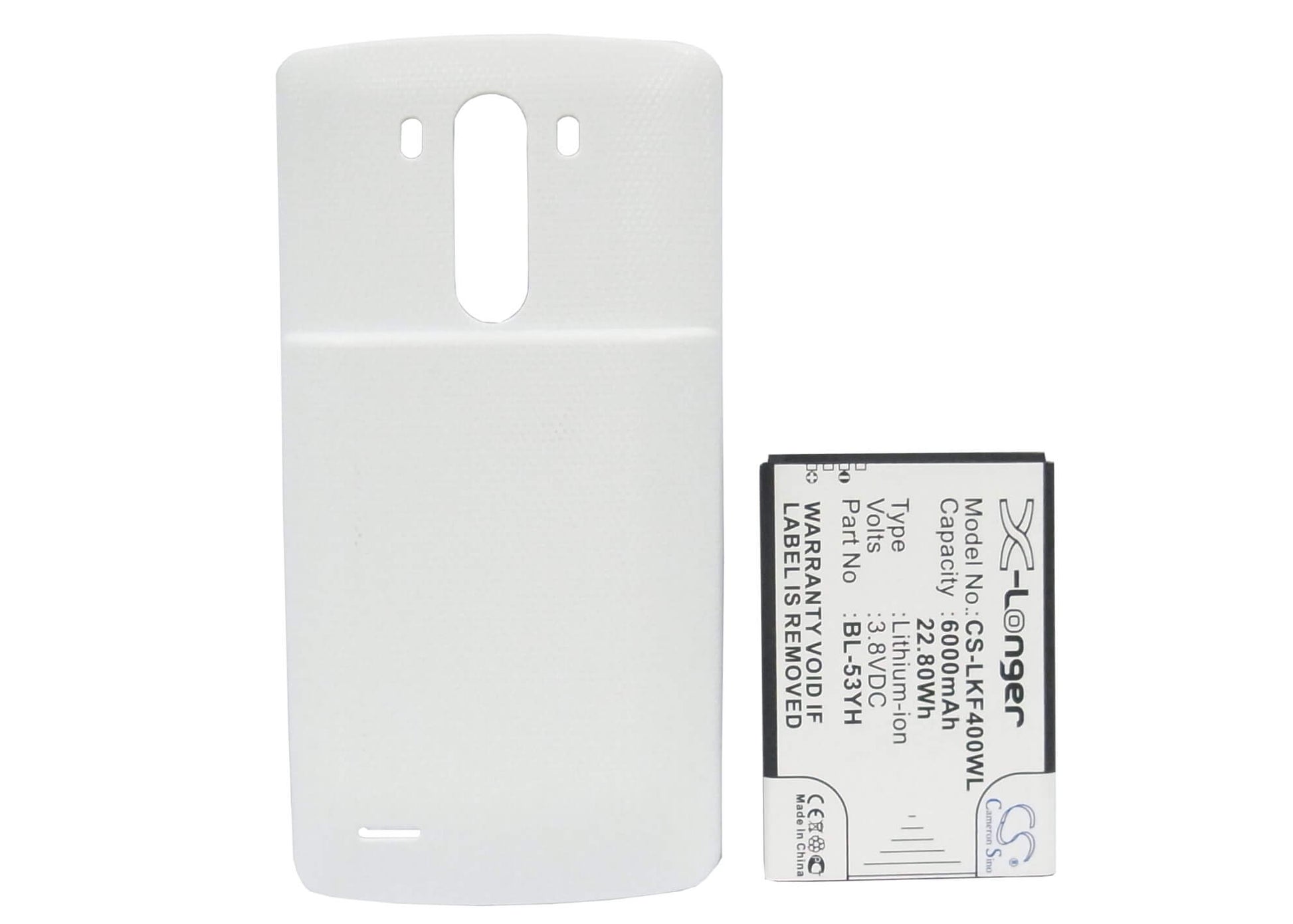 White, 3.8V, 6000mAh, Li-ion Battery fits Lg, D830, D850, 22.8Wh