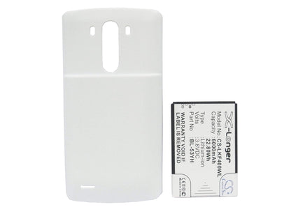 White, 3.8V, 6000mAh, Li-ion Battery fits Lg, D830, D850, 22.8Wh