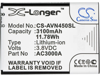 3.8V, 3100mAh, Li-ion Battery fits Archos, 45 Neon, 11.78Wh
