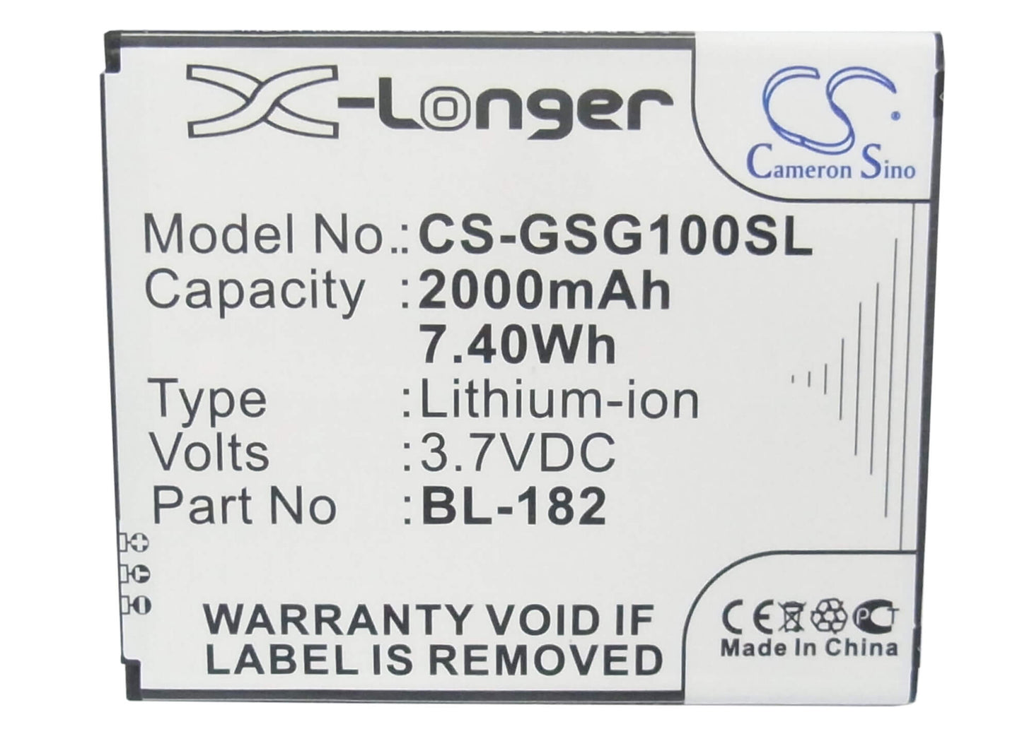 3.7V, 2000mAh, Li-ion Battery fits Gsmart, S1, Sierra S1, 7.4Wh