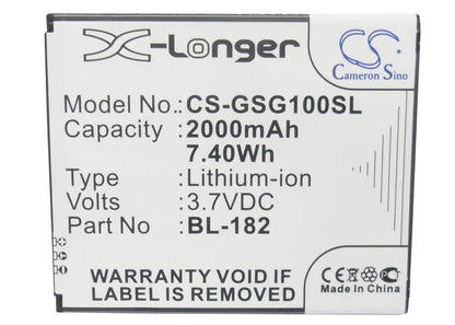 3.7V, 2000mAh, Li-ion Battery fits Gsmart, S1, Sierra S1, 7.4Wh