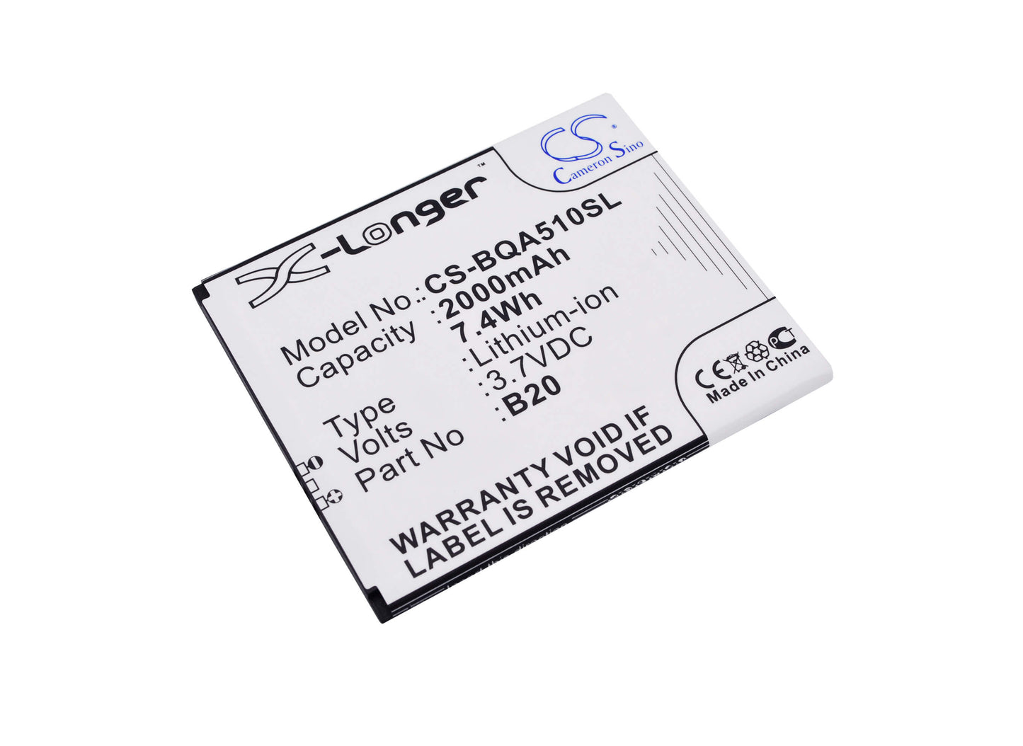 3.7V, 2000mAh, Li-ion Battery fits Bq, Aquaris 5.0 Hd, 7.4Wh