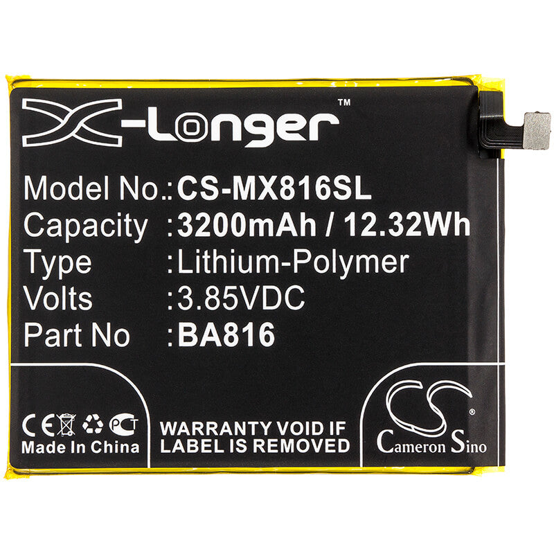 3.85V, 3200mAh, Li-Polymer Battery fits Meizu, M816q, V8, 12.32Wh