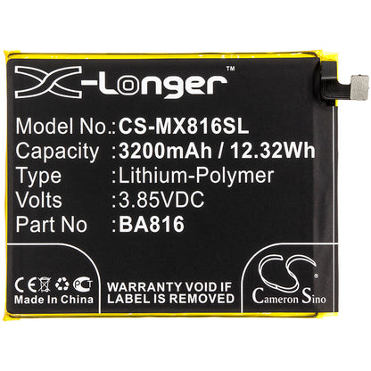 3.85V, 3200mAh, Li-Polymer Battery fits Meizu, M816q, V8, 12.32Wh