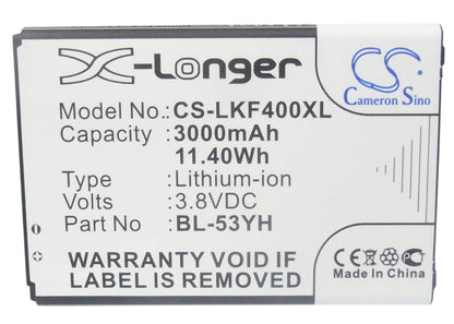 3.8V, 3000mAh, Li-ion Battery fits Lg, Aka, D690, 11.4Wh