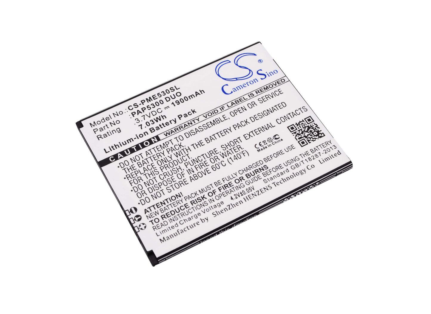 3.7V, 1900mAh, Li-ion Battery fits Prestigio, Multiphone 5300 Duo, 7.03Wh