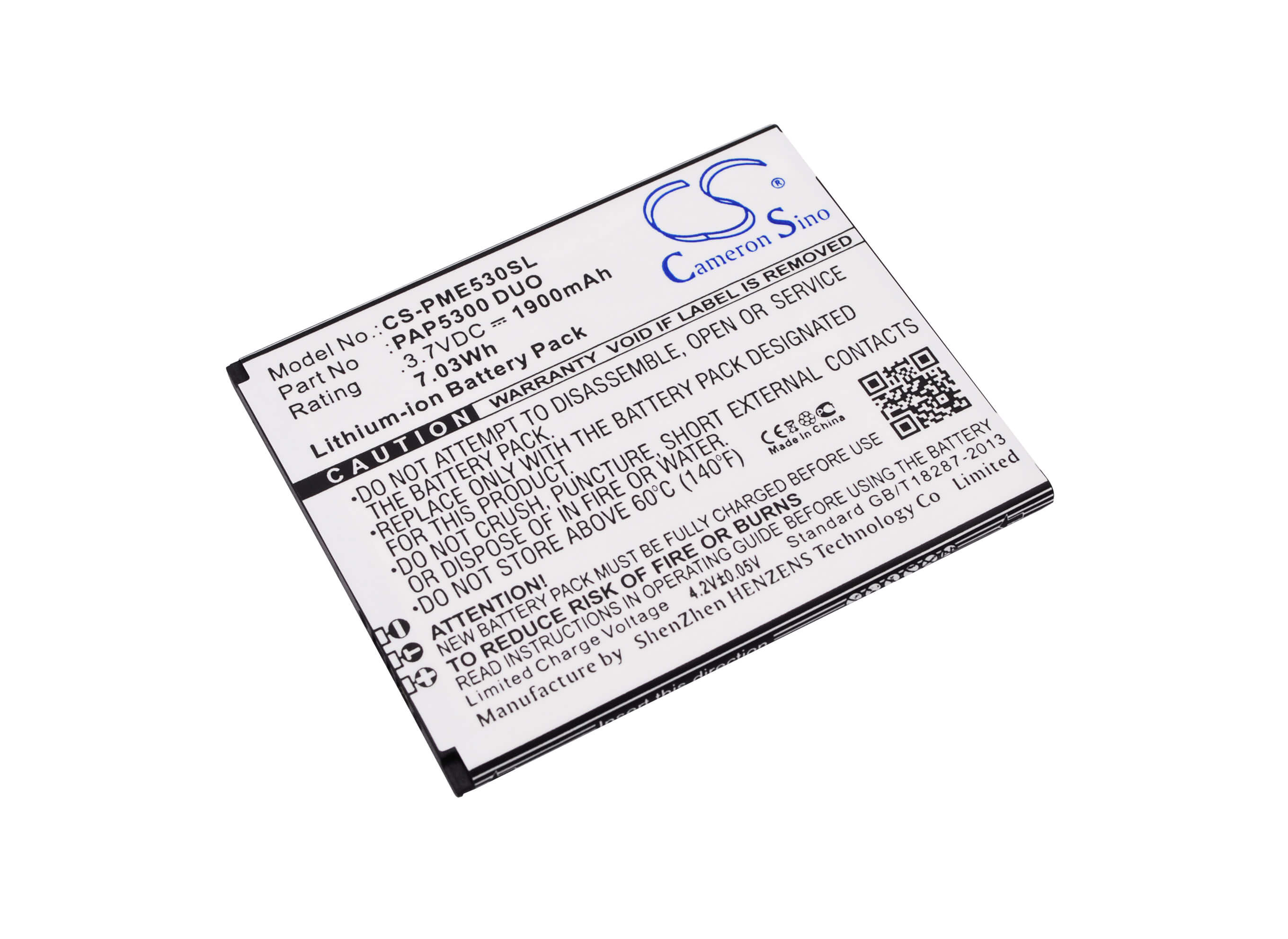 3.7V, 1900mAh, Li-ion Battery fits Prestigio, Multiphone 5300 Duo, 7.03Wh