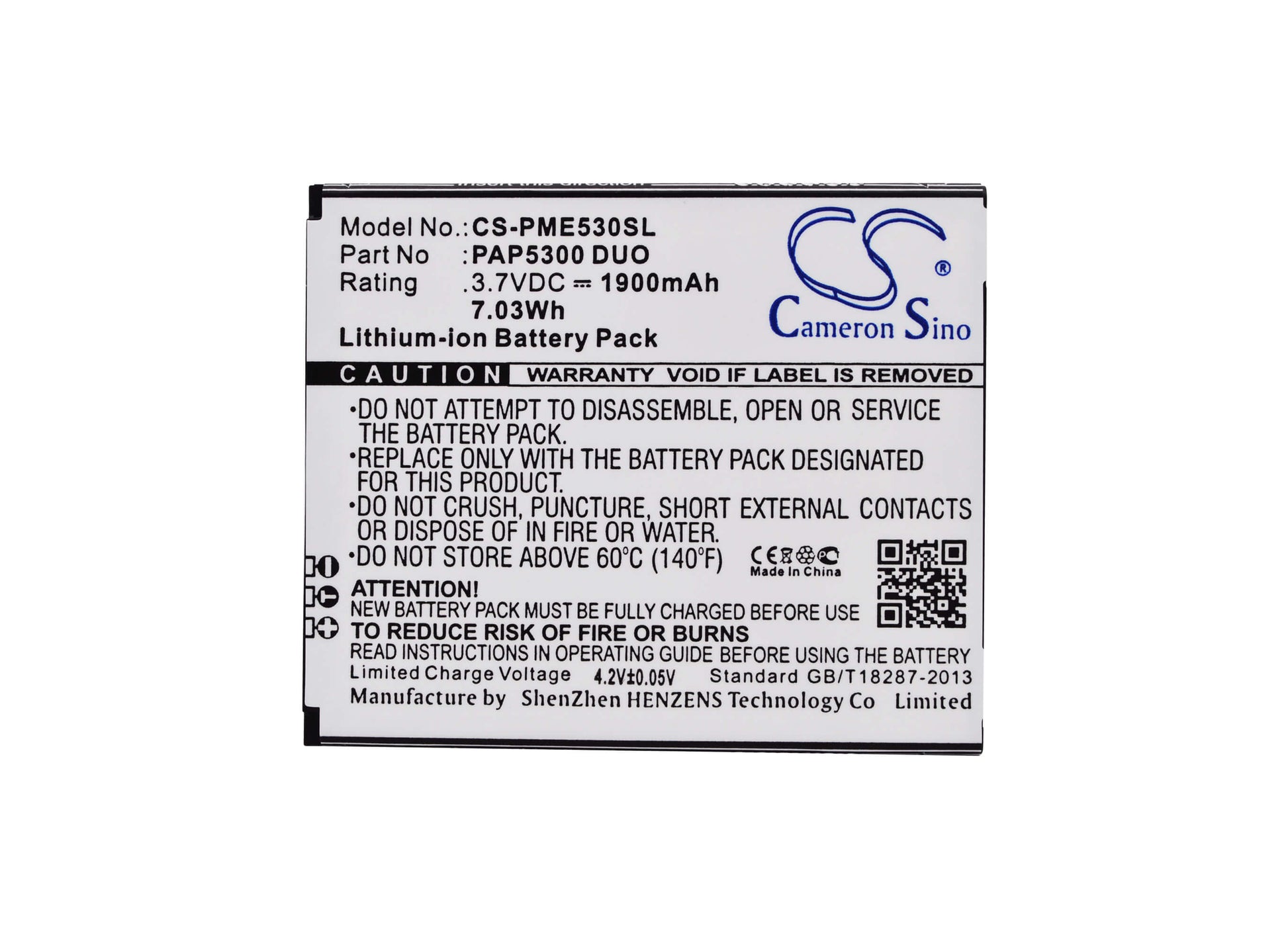 3.7V, 1900mAh, Li-ion Battery fits Prestigio, Multiphone 5300 Duo, 7.03Wh