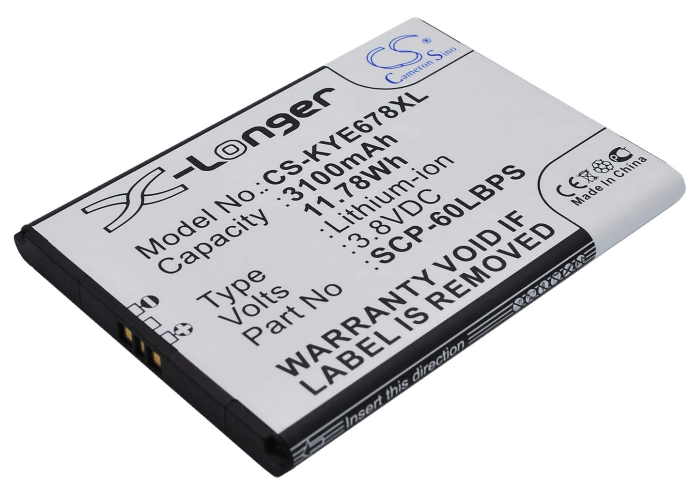 3.8V, 3100mAh, Li-ion Battery fits Kyocera, Brigadier, Duraforce, 11.78Wh