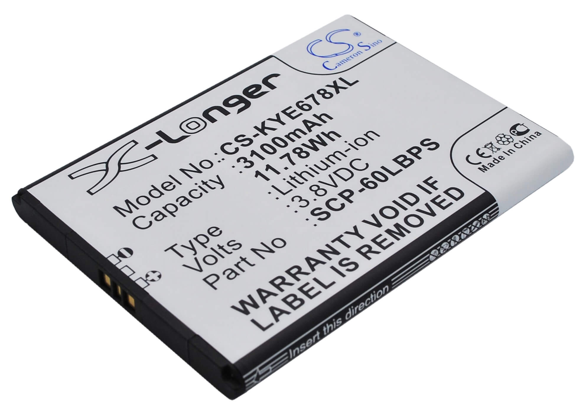 3.8V, 3100mAh, Li-ion Battery fits Kyocera, Brigadier, Duraforce, 11.78Wh