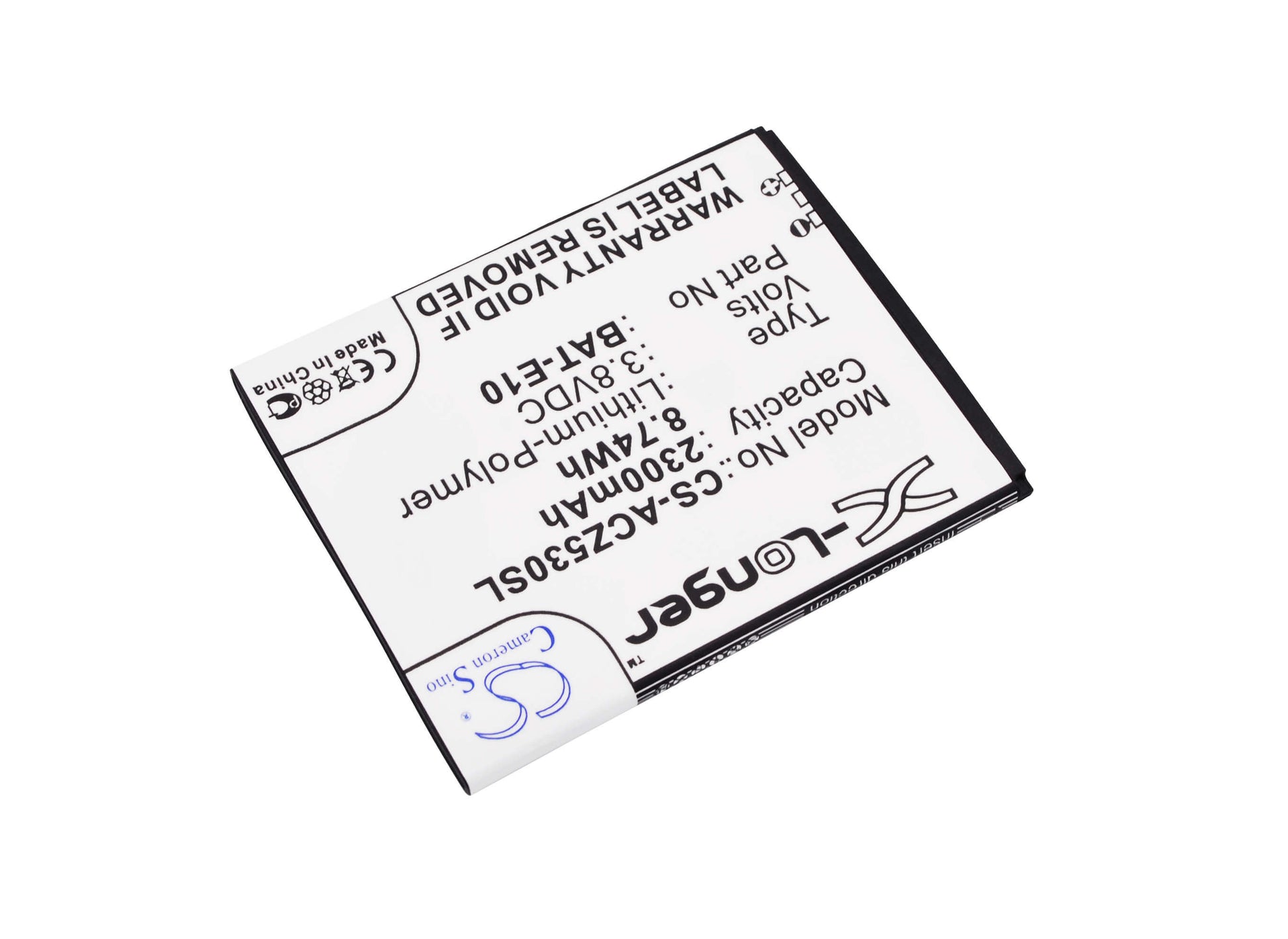 3.8V, 2300mAh, Li-Polymer Battery fits Acer, Liquid Z530, Liquid Z530s, 8.74Wh