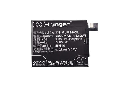 3.8V, 3900mAh, Li-Polymer Battery fits Xiaomi, 2015611, 2015617, 14.82Wh