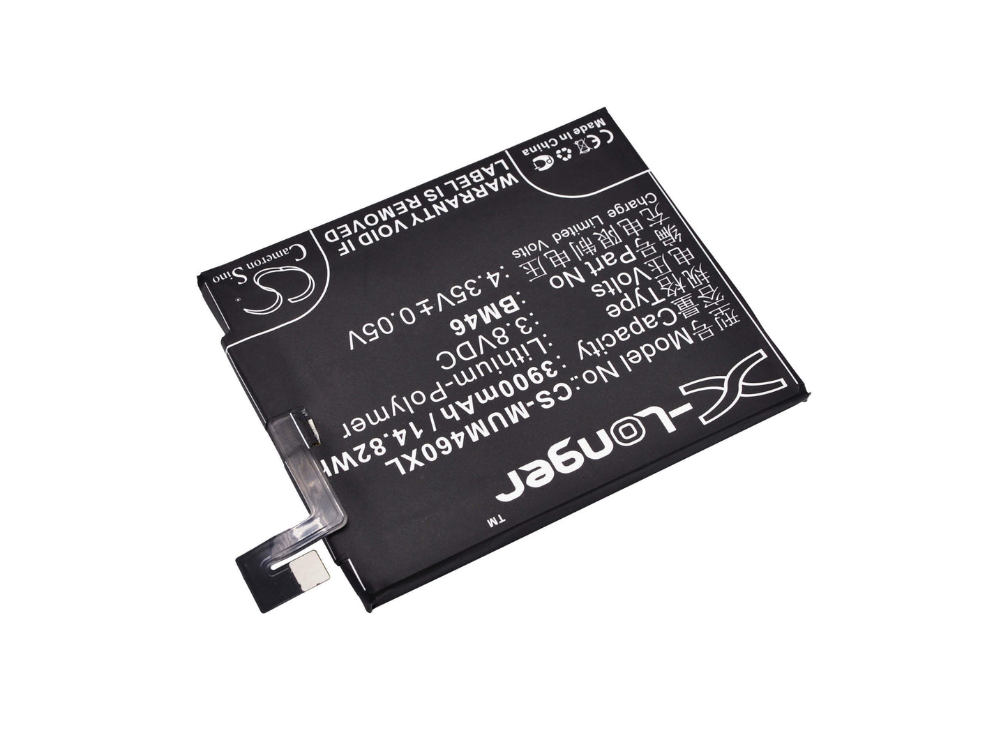 3.8V, 3900mAh, Li-Polymer Battery fits Redmi, Bm46, 14.82Wh