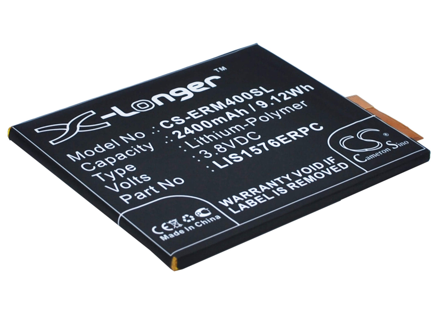 3.8V, 2400mAh, Li-Polymer Battery fits Sony Ericsson, E2303, E2306, 9.12Wh