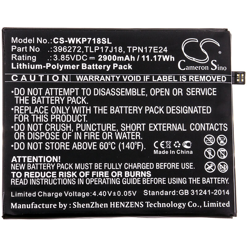 3.85V, 2900mAh, Li-Polymer Battery fits Wiko, Upulse, Upulse Lite, 11.165Wh
