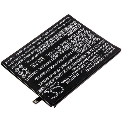 3.85V, 2900mAh, Li-Polymer Battery fits Bq, Strike Selfie Max, 11.165Wh