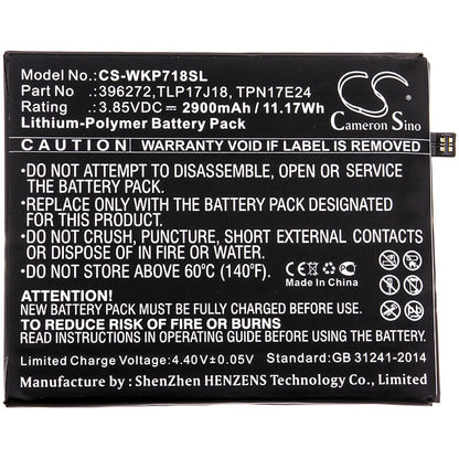 3.85V, 2900mAh, Li-Polymer Battery fits Bq, Strike Selfie Max, 11.165Wh