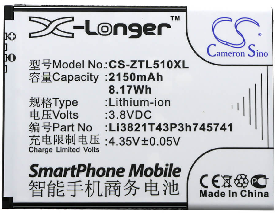 3.8V, 2150mAh, Li-ion Battery fits Zte, Blade L5, Blade L5 Plus, 8.17Wh