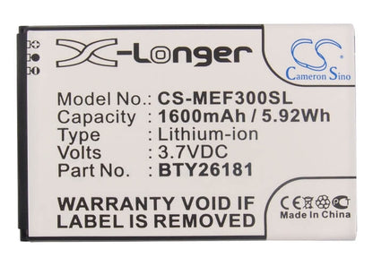 3.7V, 1600mAh, Li-ion Battery fits Mobistel, Cynus F3, Mt-7511, 5.92Wh