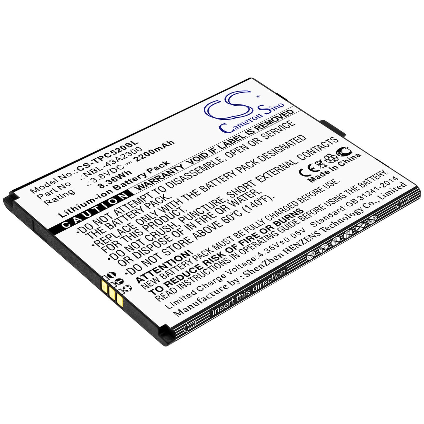 3.8V, 2200mAh, Li-ion Battery fits Neffos, C5a, C5a Dual Sim, 8.36Wh