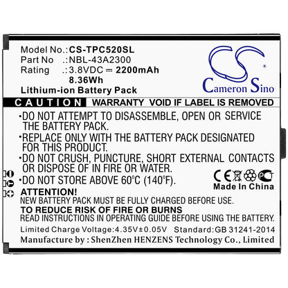 3.8V, 2200mAh, Li-ion Battery fits Neffos, C5a, C5a Dual Sim, 8.36Wh