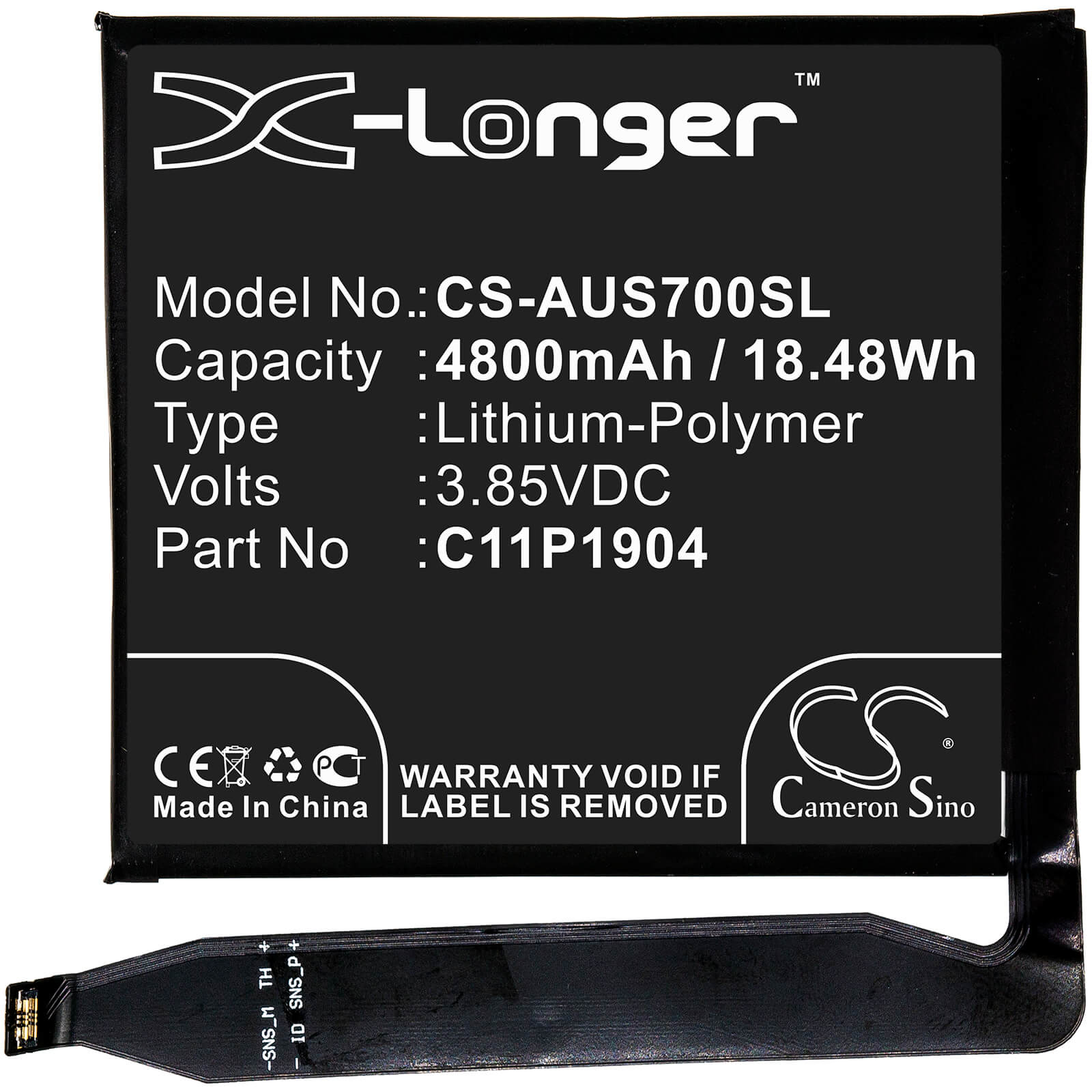 3.85V, 4800mAh, Li-Polymer Battery fits Asus, Zenfone 7, Zenfone 7 Pro, 18.48Wh